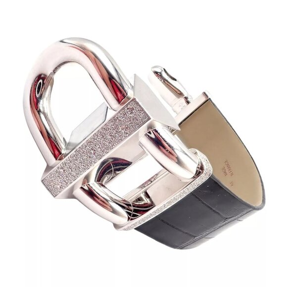 Authentic! Van Cleef & Arpels 18K White Gold Diamond Cadenas Alligator Watch - Picture 11 of 13
